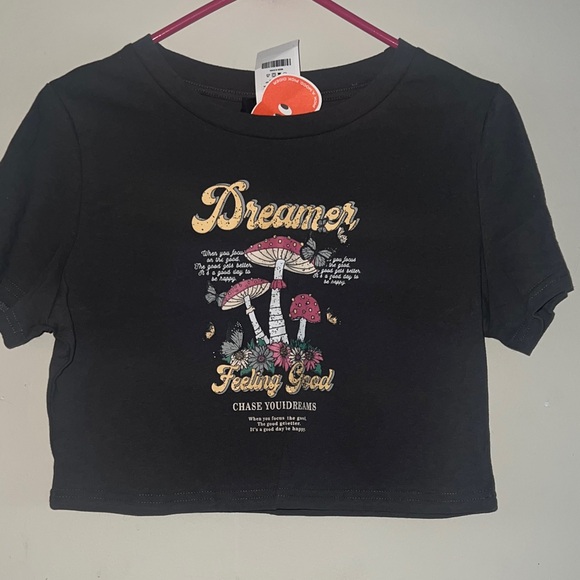 Cider Tops - Cider NWT XL Black 'Dreamer' Graphic Crop Top